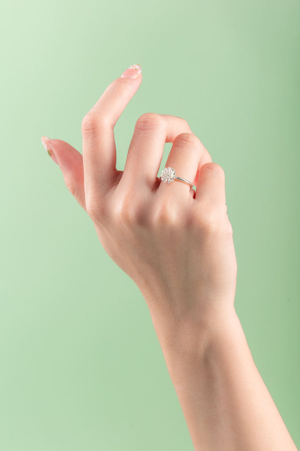 Women Model hand with silver flower ring daisy ring London Ontario Canada