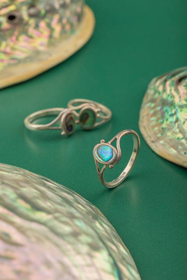 Elegant ocean-inspired ring with abalone inlay and silver details