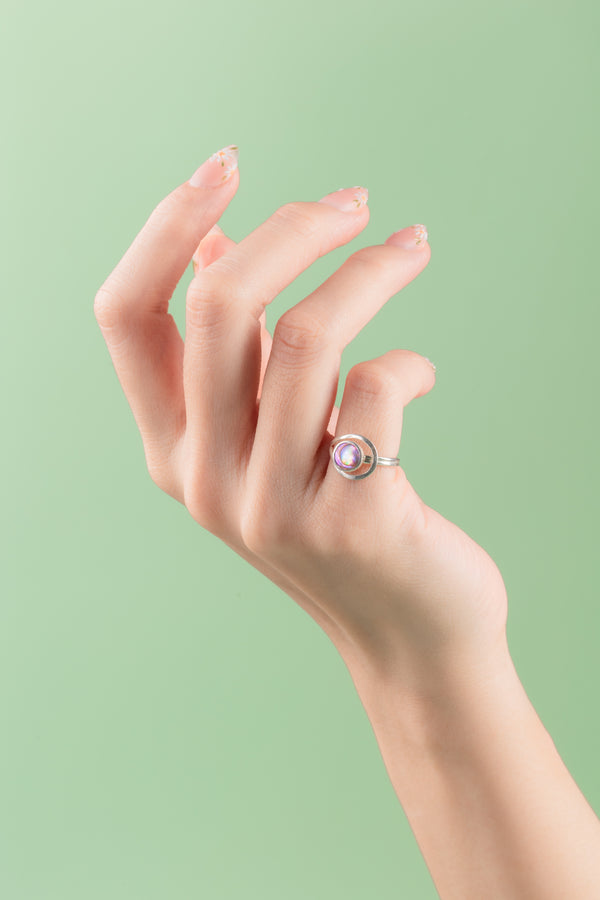 Sterling silver ring featuring cosmic arc and star motifs – artisan made in Vietnam