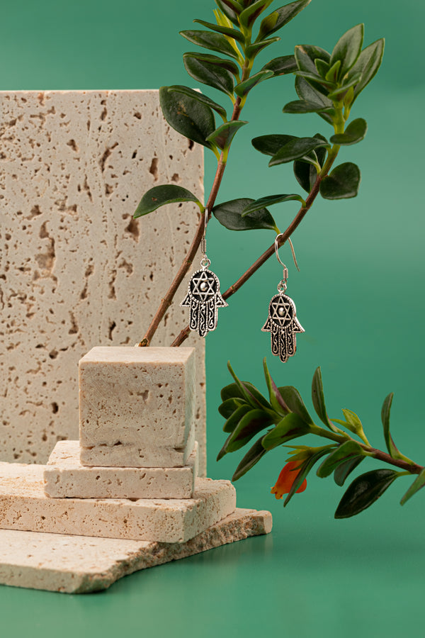 Hamsa Grace Earrings – 925 Sterling Silver handcrafted earrings inspired by intricate artistry, part of the Whisper of Eden Collection.