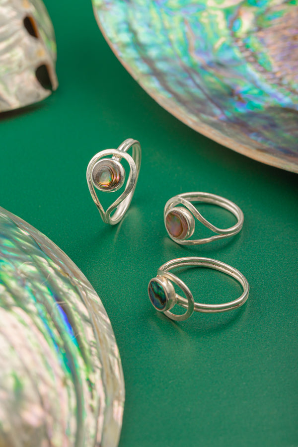 Minimalist silver ring inspired by constellations, from the Mother of Pearl/ Crushed Seashell Collection