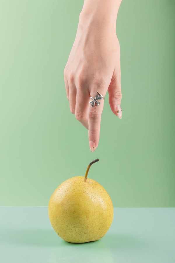 Minimalist silver ring with nature-inspired inlay design