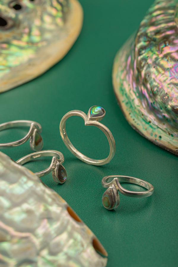 Minimalist silver ring with iridescent crushed seashell

