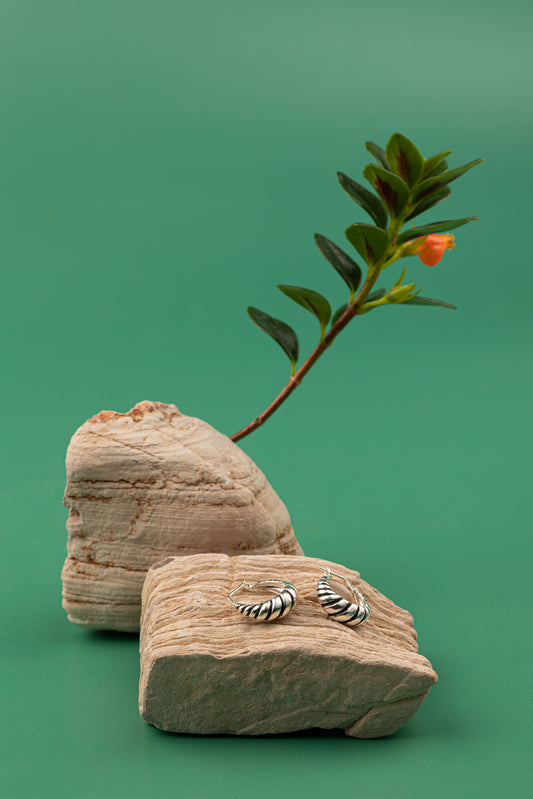 "Twist Hoops Earrings – 925 Sterling Silver handcrafted twisted hoop earrings, part of the Whisper of Eden Collection